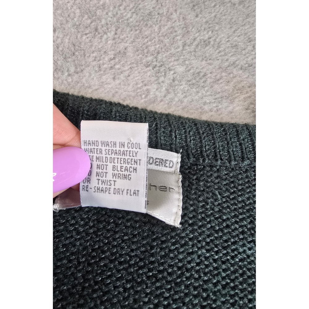 Vtg Christopher & Banks Green Ice Skating Cats Cardigan Sweater Embroidered M - Picture 8 of 13